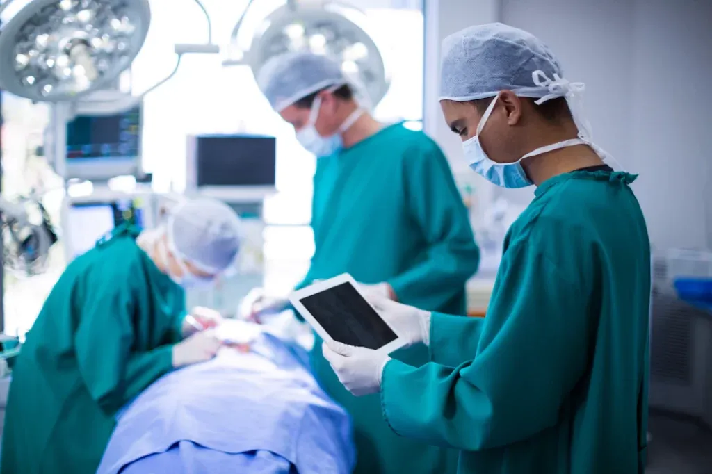Critical care team at work in the operating theatre